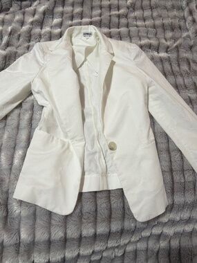 Express White Single-Button Blazer with Notch Lapel